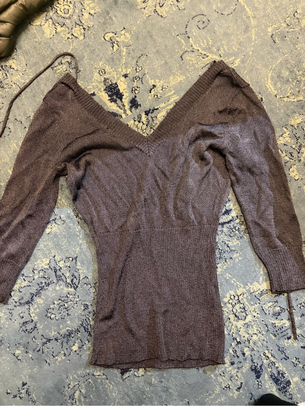 Women’s V‑Neck Long Sleeve Knit Sweater - Brown